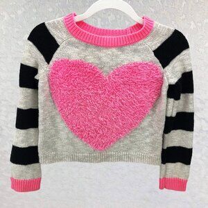 Justice Pullover Knit Sweater with Large Fuzzy Hot Pink Heart Girls Size 5